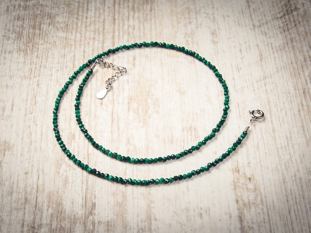 2mm Malachite Choker Natural Green Stone Facted Necklace Healing Reiki Gift