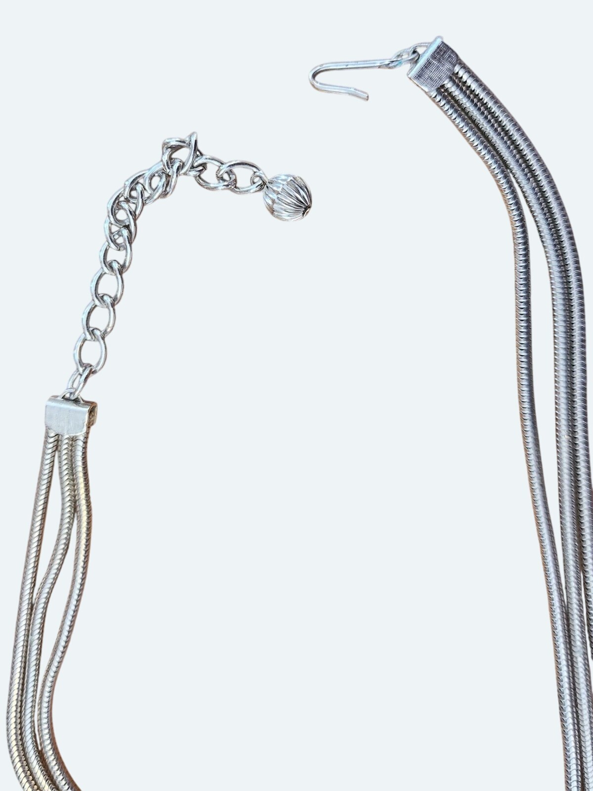 Silver-Tone 6-Strand Serpentine Sautoir Necklace w Tassel Adjustable 13-16.5″