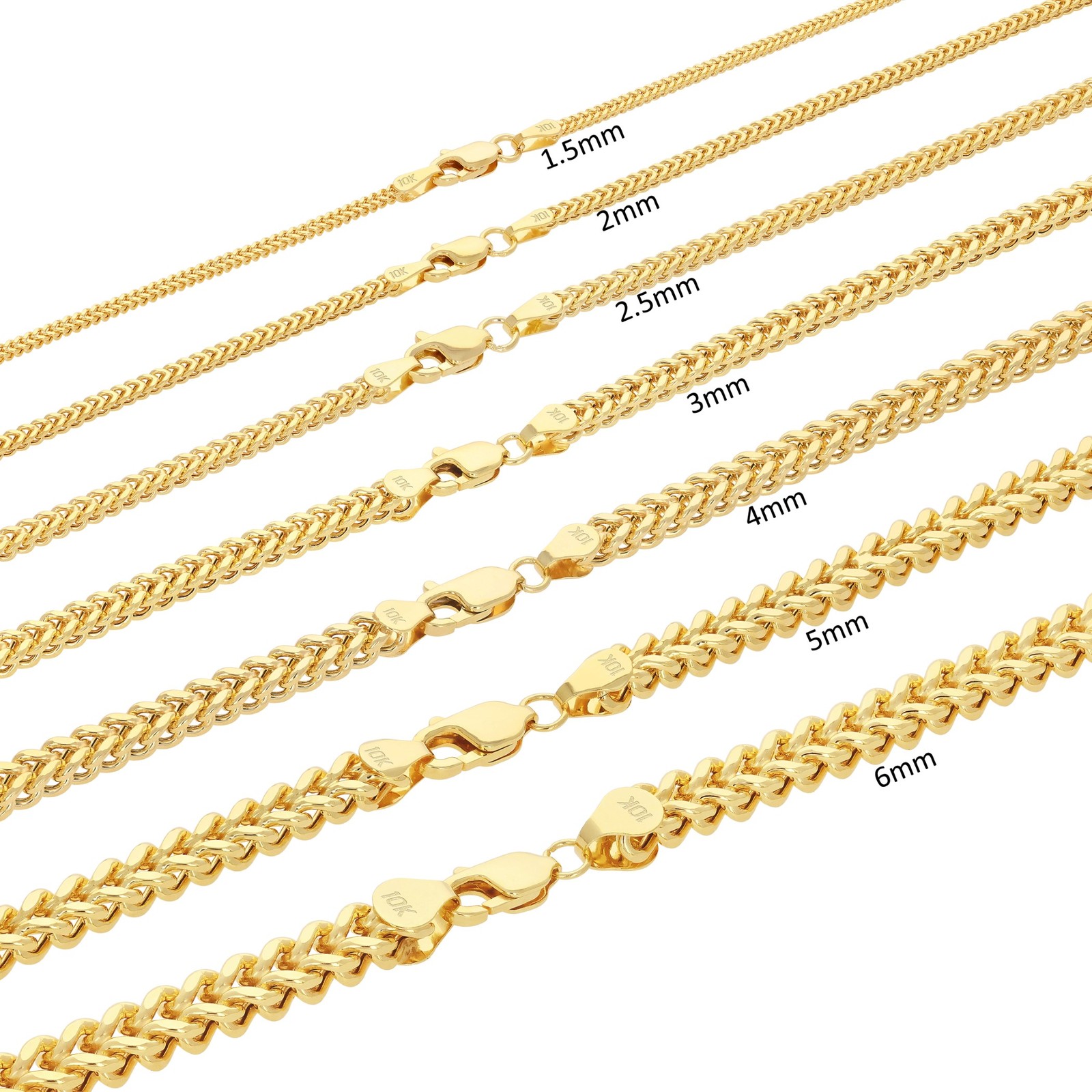10k Yellow Gold 1.5mm-6mm Franco Box Bracelet Chain Men Women 7″ 7.5″ 8″ 8.5″ 9″