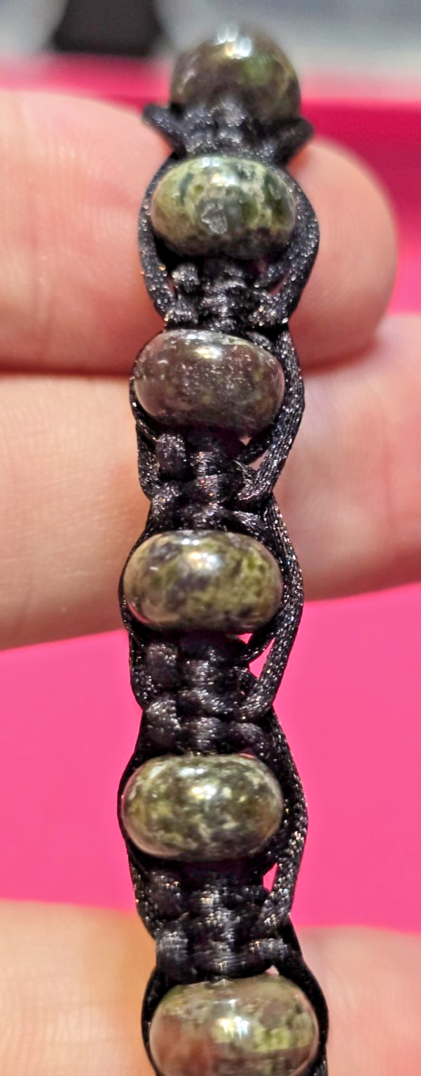 Macrame & Dragon’s Blood Jasper + Tourmaline Gemstone Bead Adjustable Bracelet