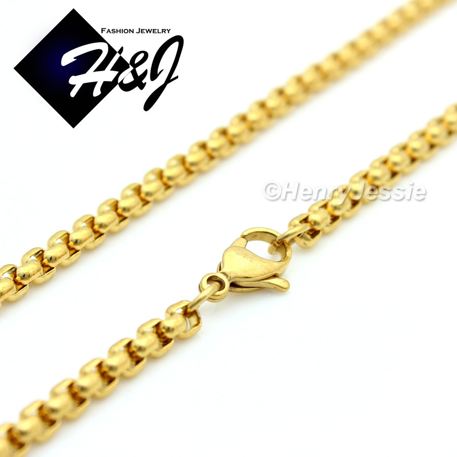 24″MEN Stainless Steel 2mm Gold Plated Box Link Chain Necklace Cross Pendant*G29