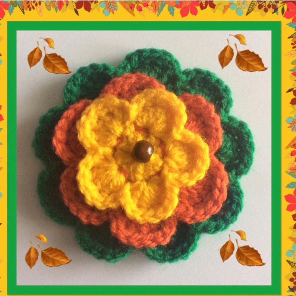Crochet Flower Brooch Pin Retro Bead Boho Botanical Autumnal Wedding Handmade