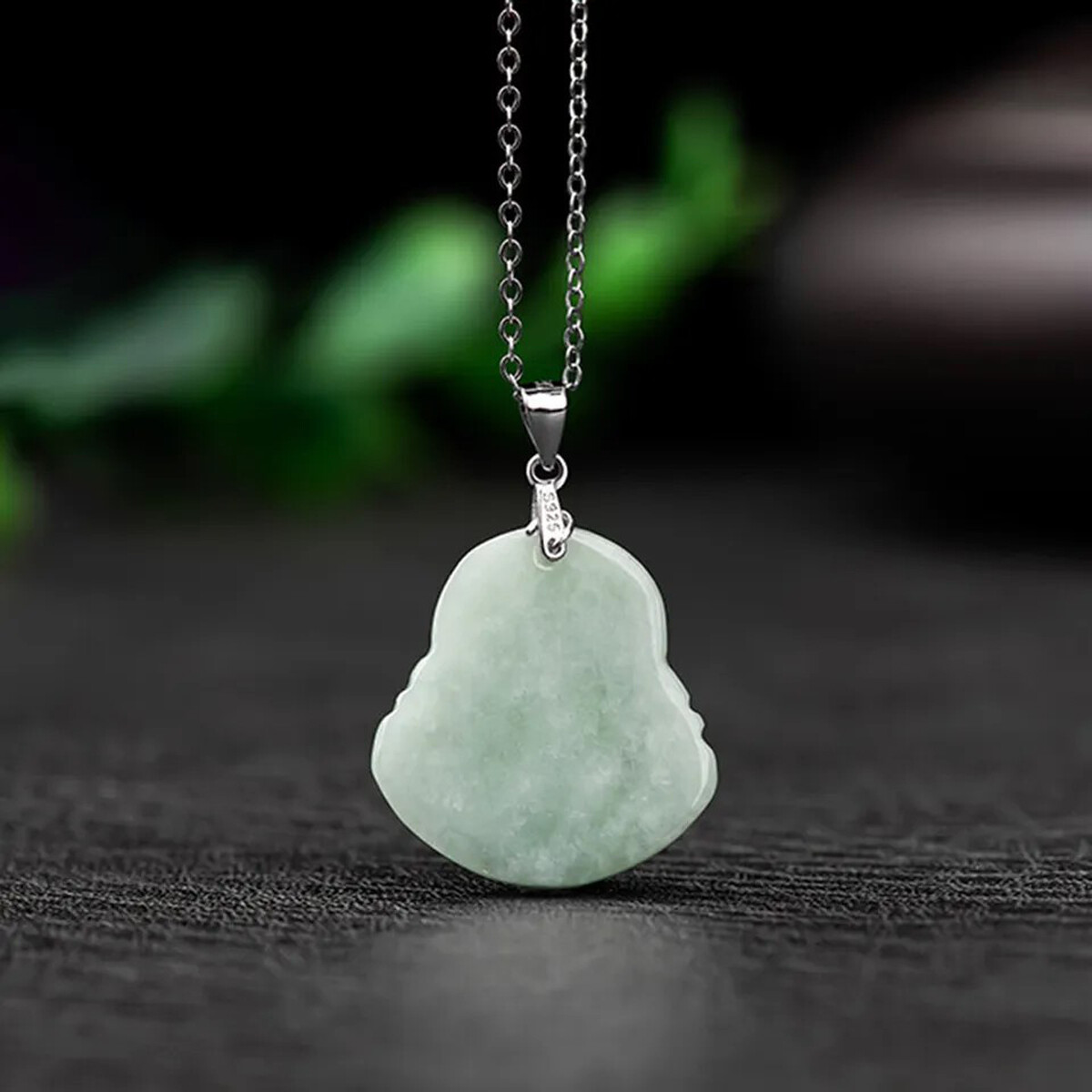 Grade A Natural Jadeite Green Jade Handcarve Maitreya Buddha Pendant Necklace