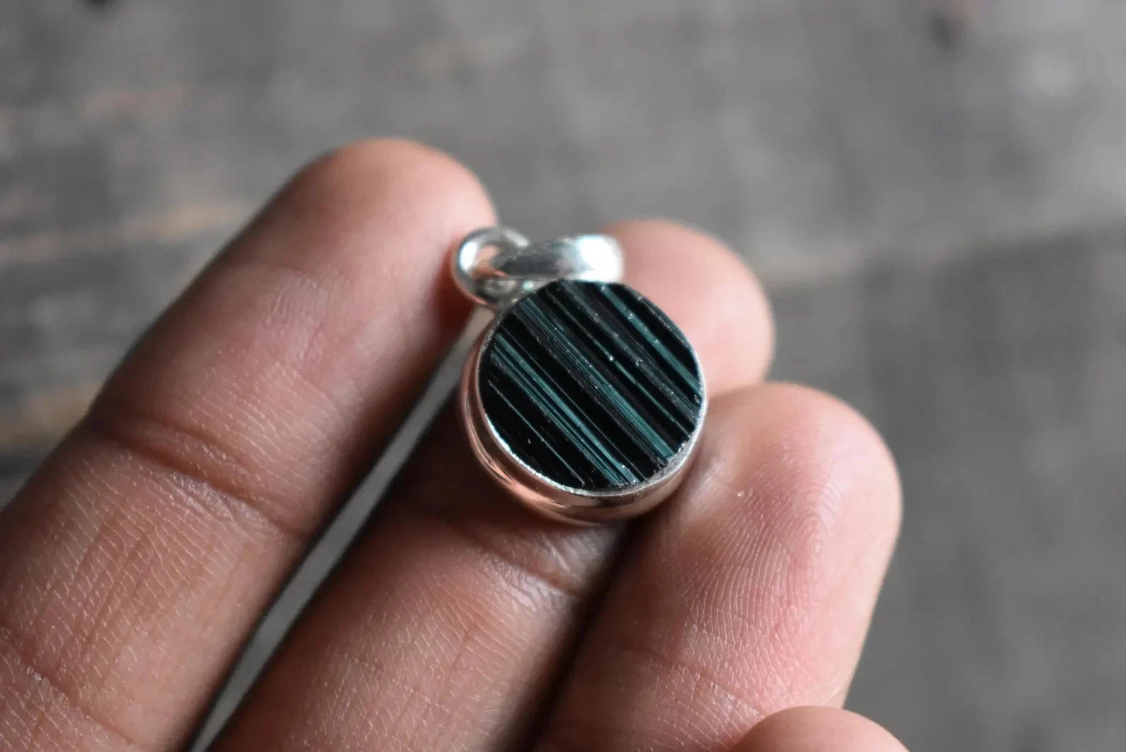 Natural Rough Black Tourmaline 925 Silver Pendant, 23 Ct Small Healing Gemstone