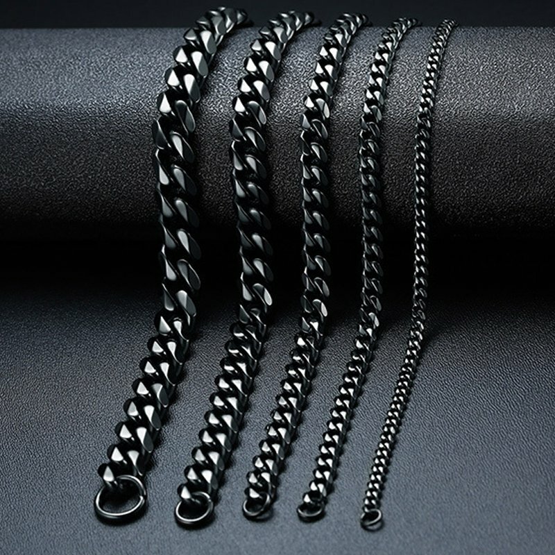 3/5/7mm 10″ Black Stainless Steel Cuban Curb Link Chain Anklet Bracelet HOT SALE