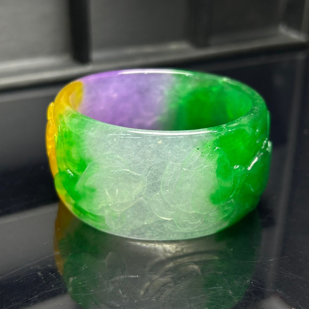 Natural Icy green Jade jadeite artistic carving Tyre bracelets 60mm