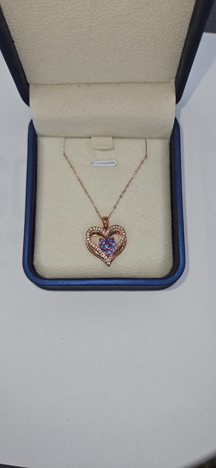 ​New Rose Gold Tone Double Purple Heart Necklace I Love You Always and Forever
