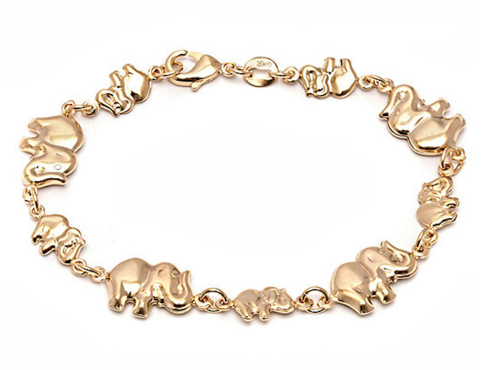18K GOLD FILLED ELEPHANT LUCKY BRACELET 7,25″ ADULT/ PULSERA ELEFANTE – BR1975