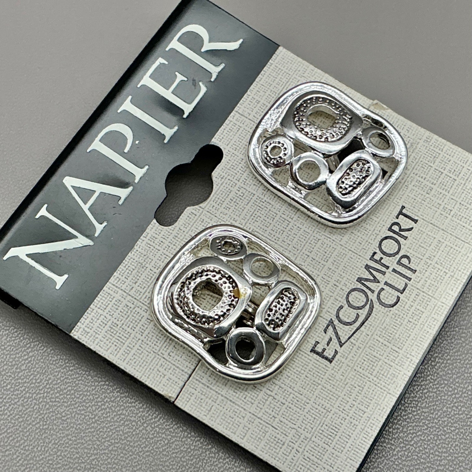 Napier Earrings Women Silver Tone Geometric E-Z Comfort Clip On 0.75 Inch