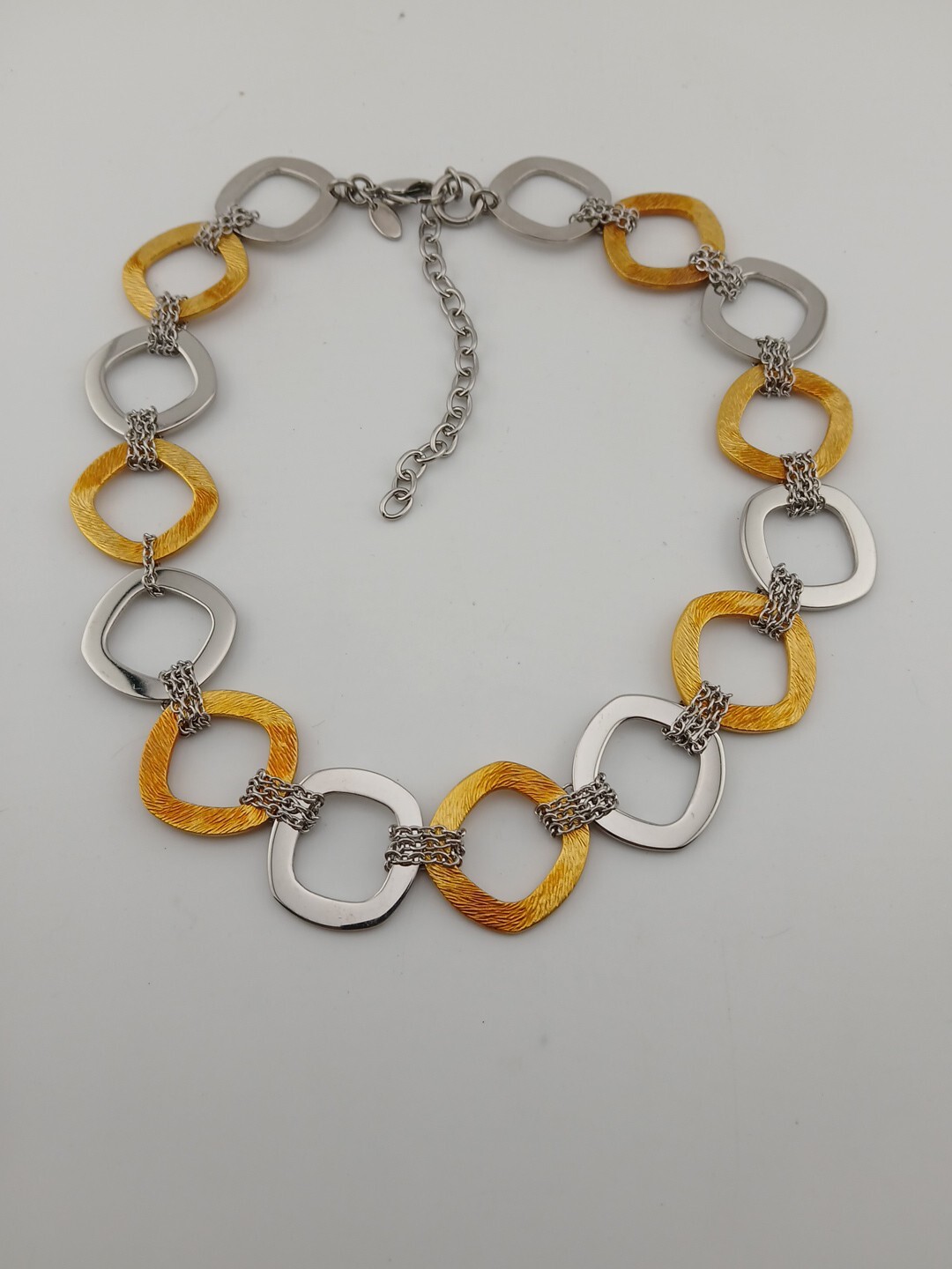 QVC ” Steel by Design ” Textured Smooth tri color Open Square Links Necklace