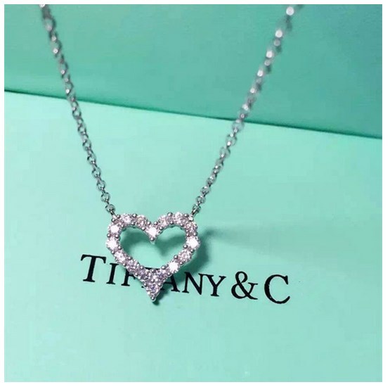 Rhodium 18″ Sterling Silver Cubic Zircon Open Heart Pendant Necklace Gift K14A