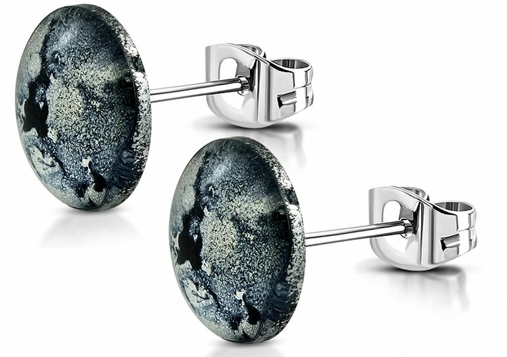 12mm Stainless Steel with Black White Art Splatter Paint Acrylic Earrings Pair