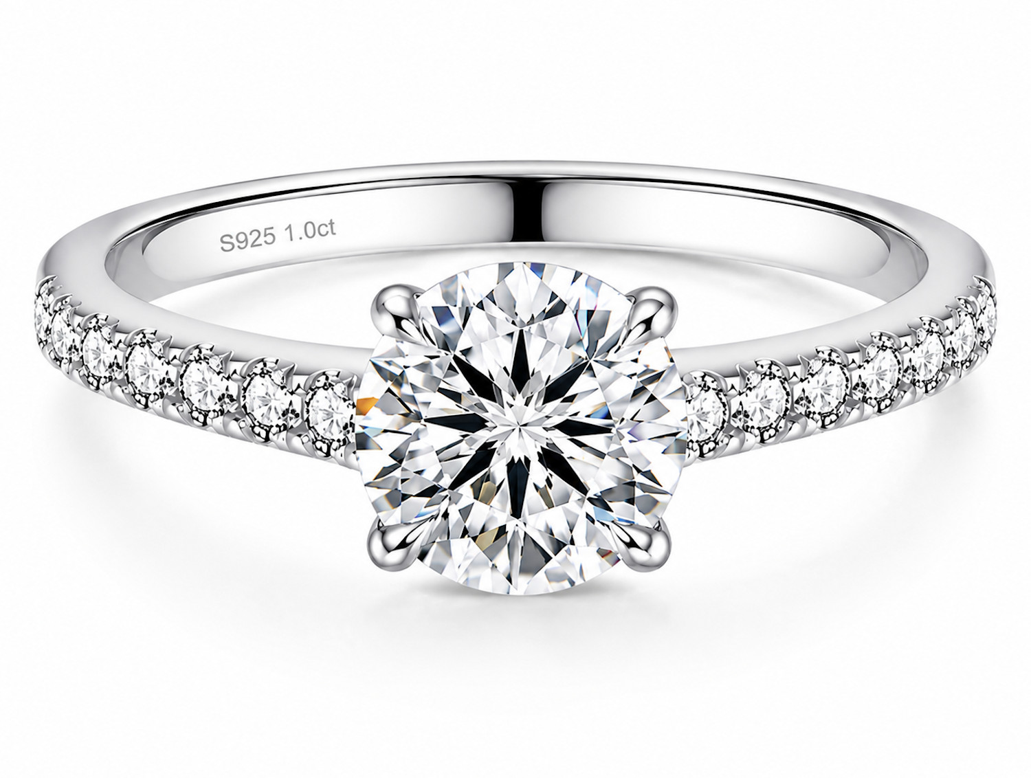 Round Cut Moissanite Ring 1.0 Carat | 925 Sterling Silver-GRA Included