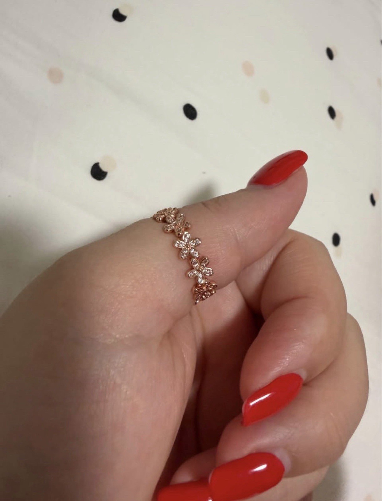 Rose Gold Tone Flower Band Ring with Clear Stones, Flowers & Plants Theme