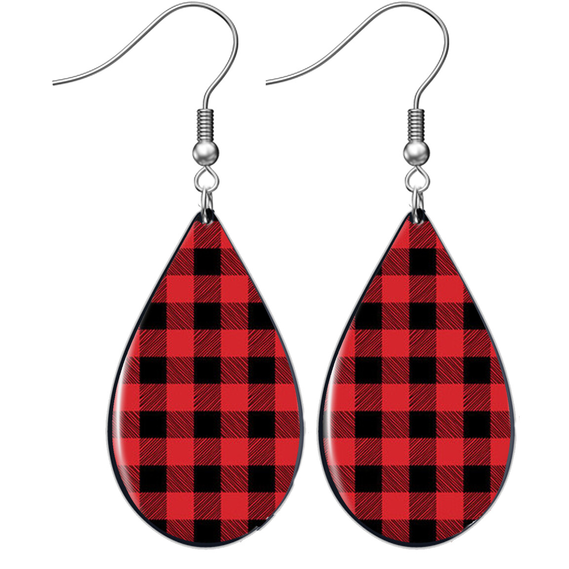 Stylish Buffalo Plaid Teardrop Earrings Dangle Drop Style 4 Colors Sterling Wire