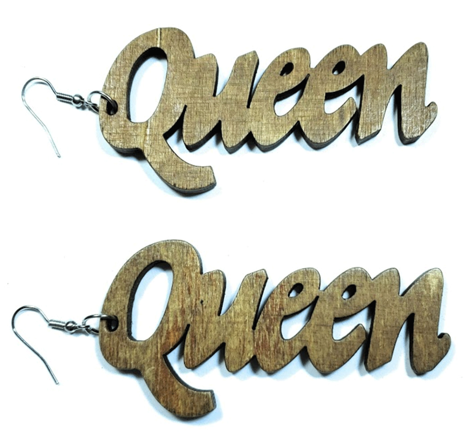 TB Queen Engrave Jamaican American Wood Light Weight Wood Dangle Hook Earrings