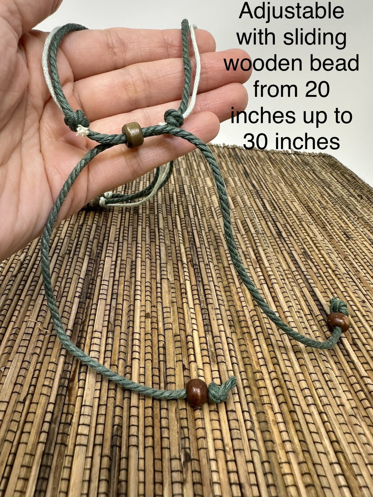 Green Spiral Bohemian Handmade Necklace with Square Engraved Pendant