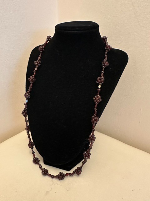Natural Garnet Grape Cluster Bead Necklace 26″. No Closure.