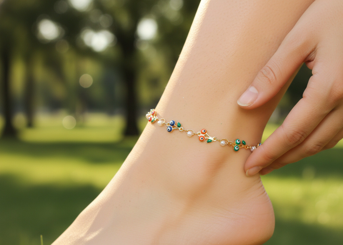 Elegant 18K Gold Color Anklet Modern Multi-Color Cherry Charm Boho Anklet