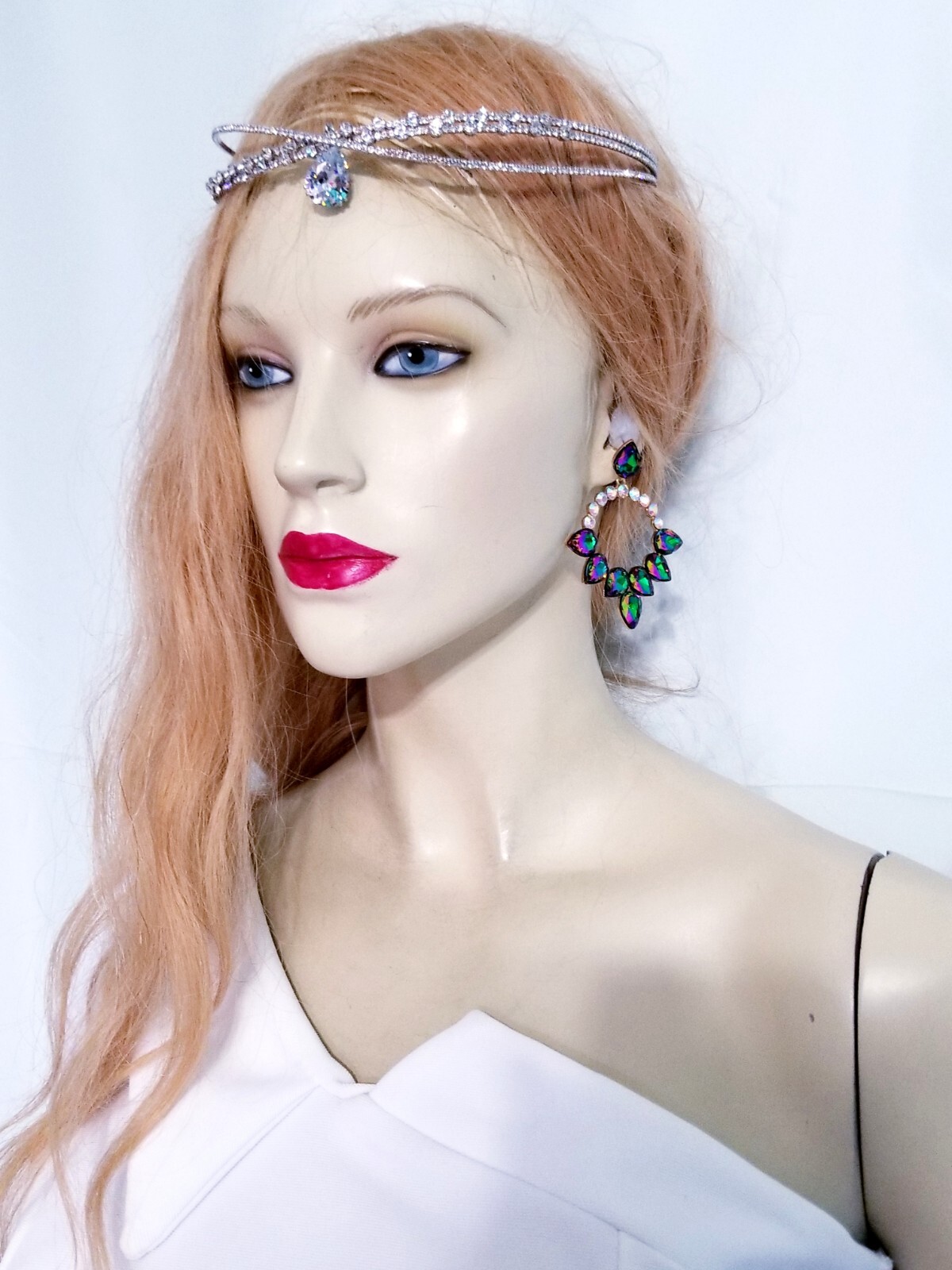 Color-shift Drop Dangle Chandelier Rhinestone Crystal Pageant Prom Earrings 2.9″
