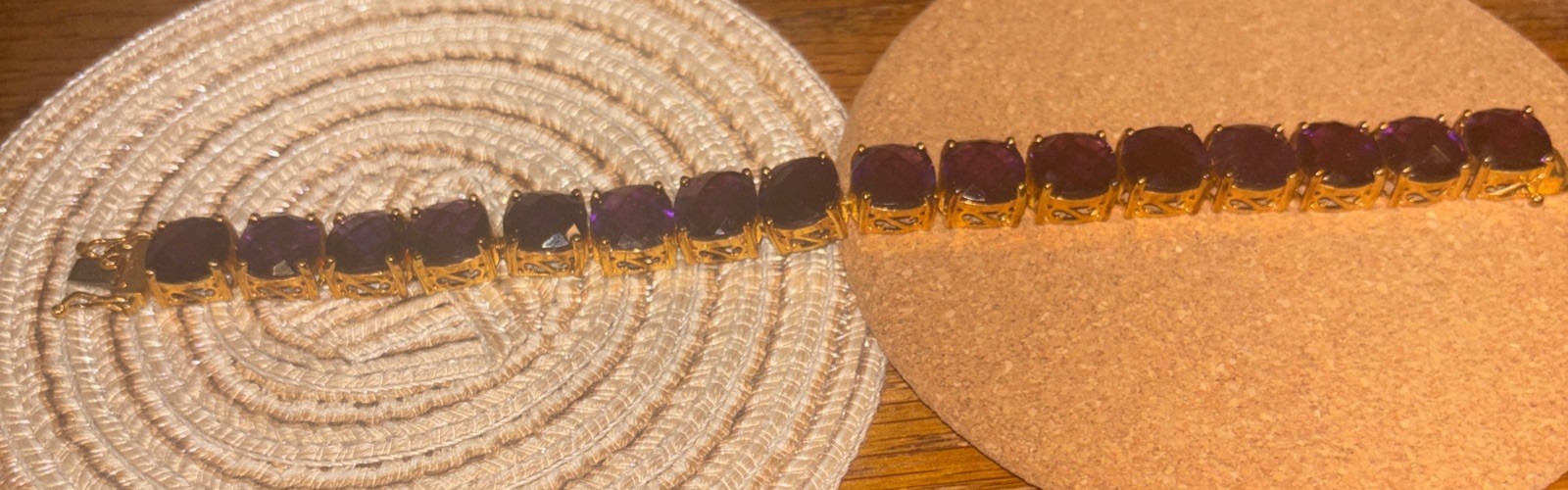 Elegant 7-Inch Gold-Tone Purple Stone Link Bracelet 925
