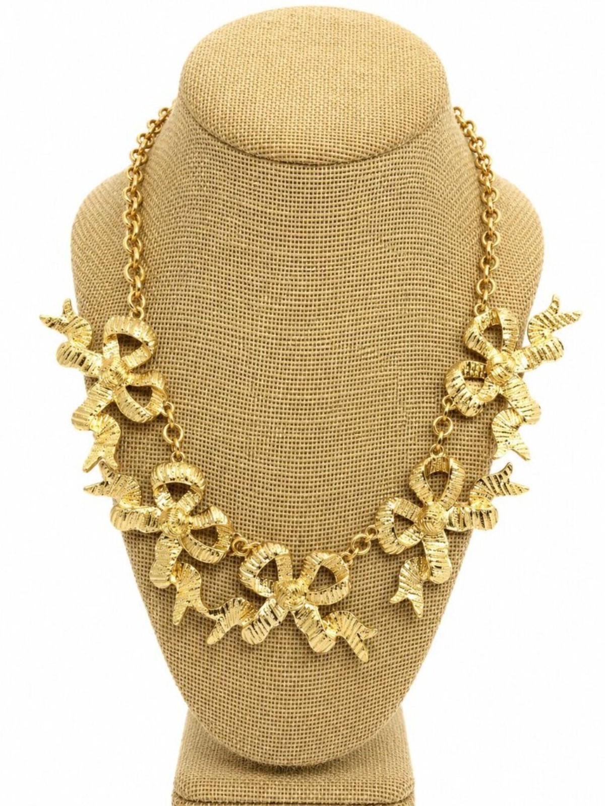 SOUTHERN LIVING BOW NECKLACE Gold Tone Statement Ribbon Holiday Core