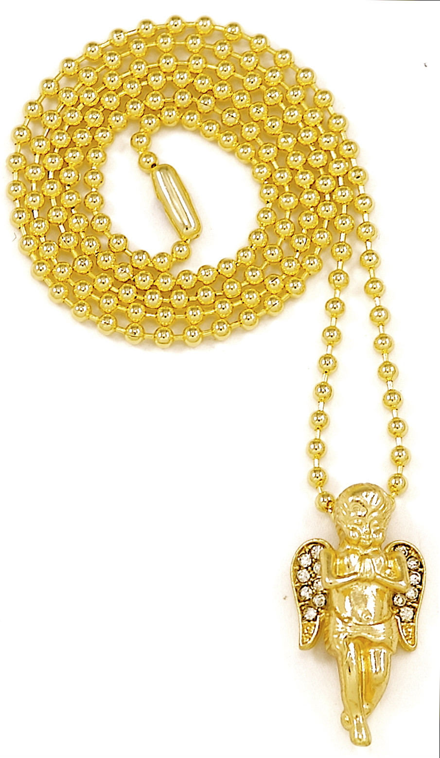 Angel Praying Necklace New Rhinestone Mini Pendant with 24 Inch Long Ball Chain