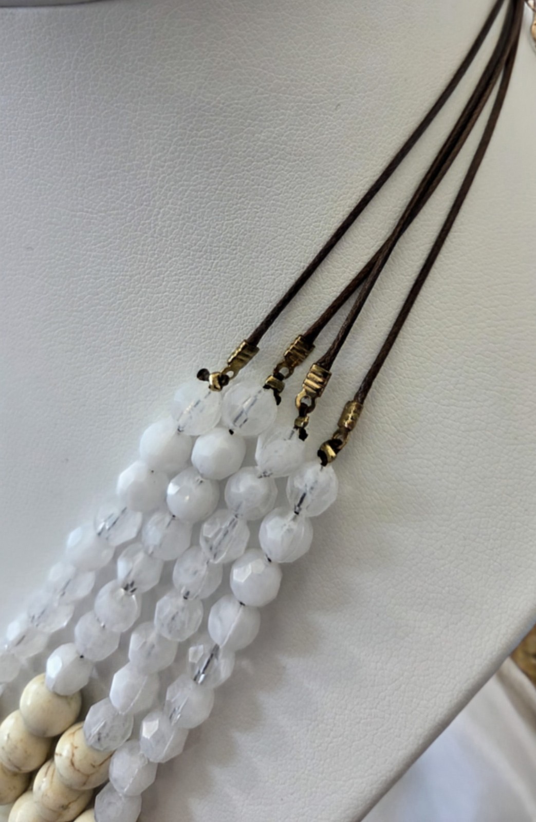 Mother of Pearl Beads Faceted Quartz Beaded Multi-strand Necklace Earrings Set