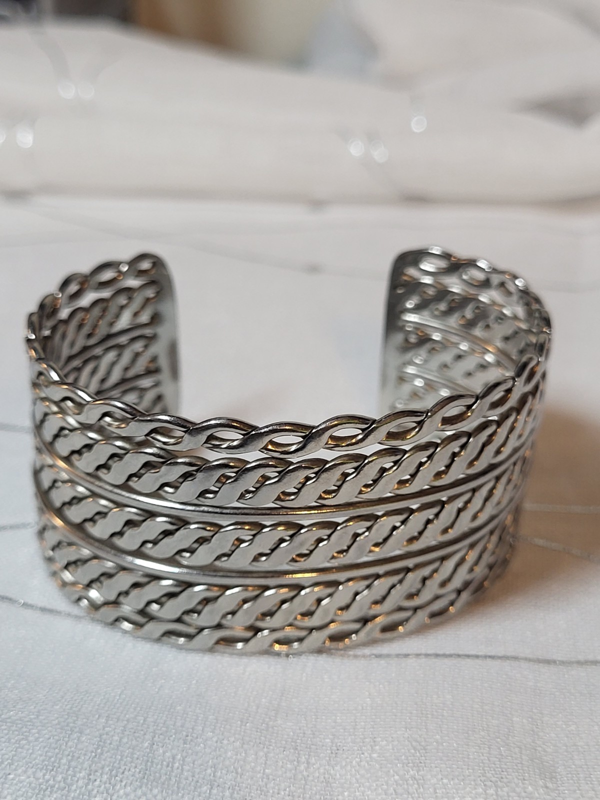 Silver Tone Chain Open Cuff Bangle Bracelet Women’s 7 inch Adjustable Jewelry