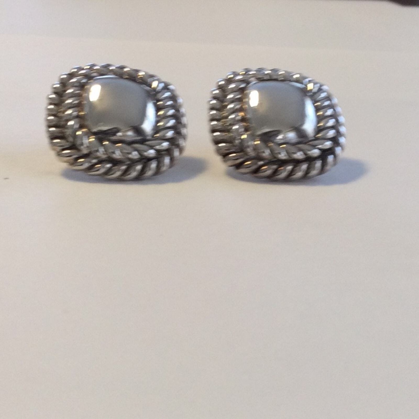 Vintage Silver Tone Double Rope Band Friction Back Earrings
