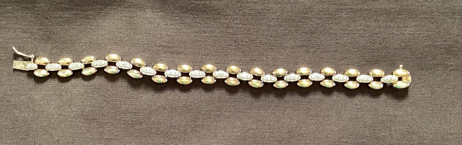Vintage 925 Sterling Silver Gold Vermeil Panther Link Bracelet CZ Pave Accents