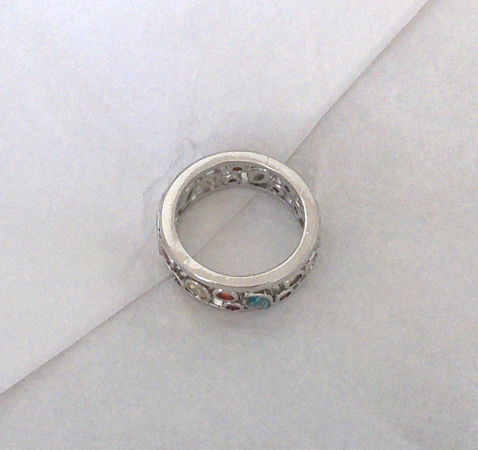 New Silvertone Multicolored Crystal Band Ring Size 7 Perfect for All Occasions