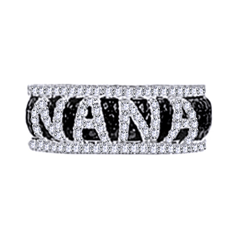 Black & White Simulated Diamond “NANA” Band Ring Solid 925 Sterling Silver