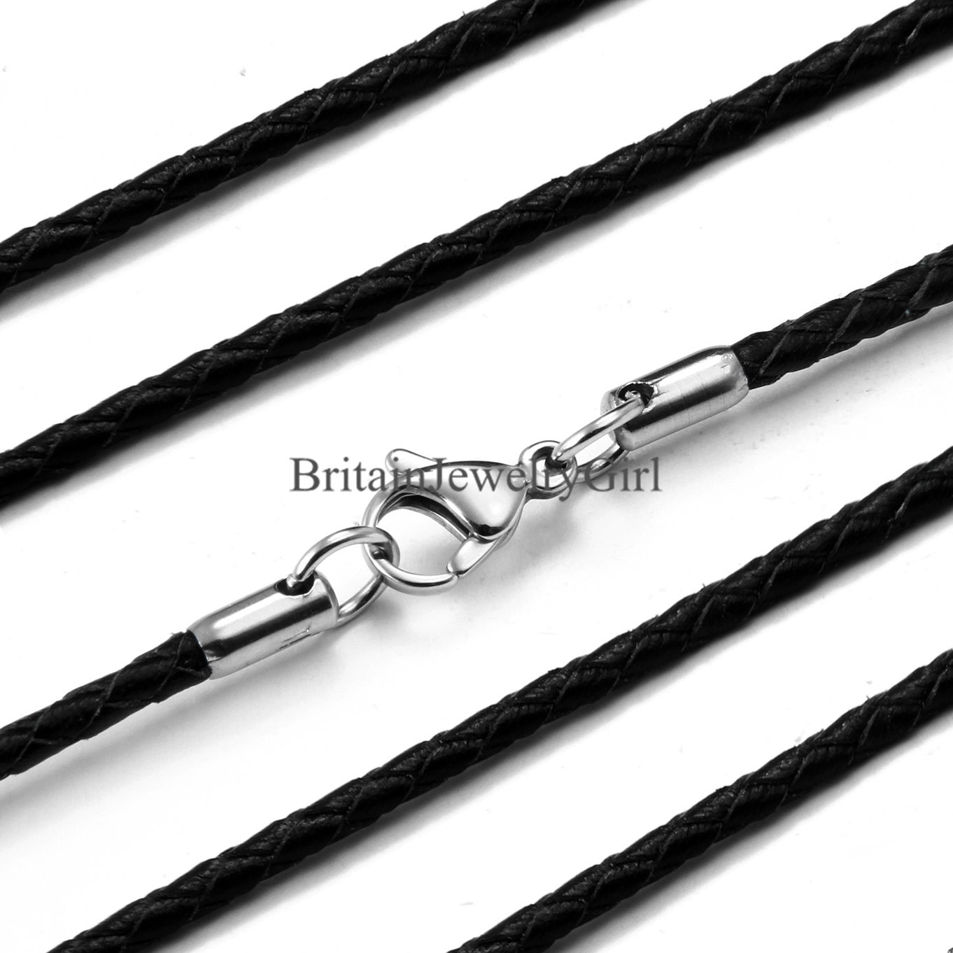 22″ Unisex Black Leather Twisted Braided Rope Cord Necklace for Men Women*2MM