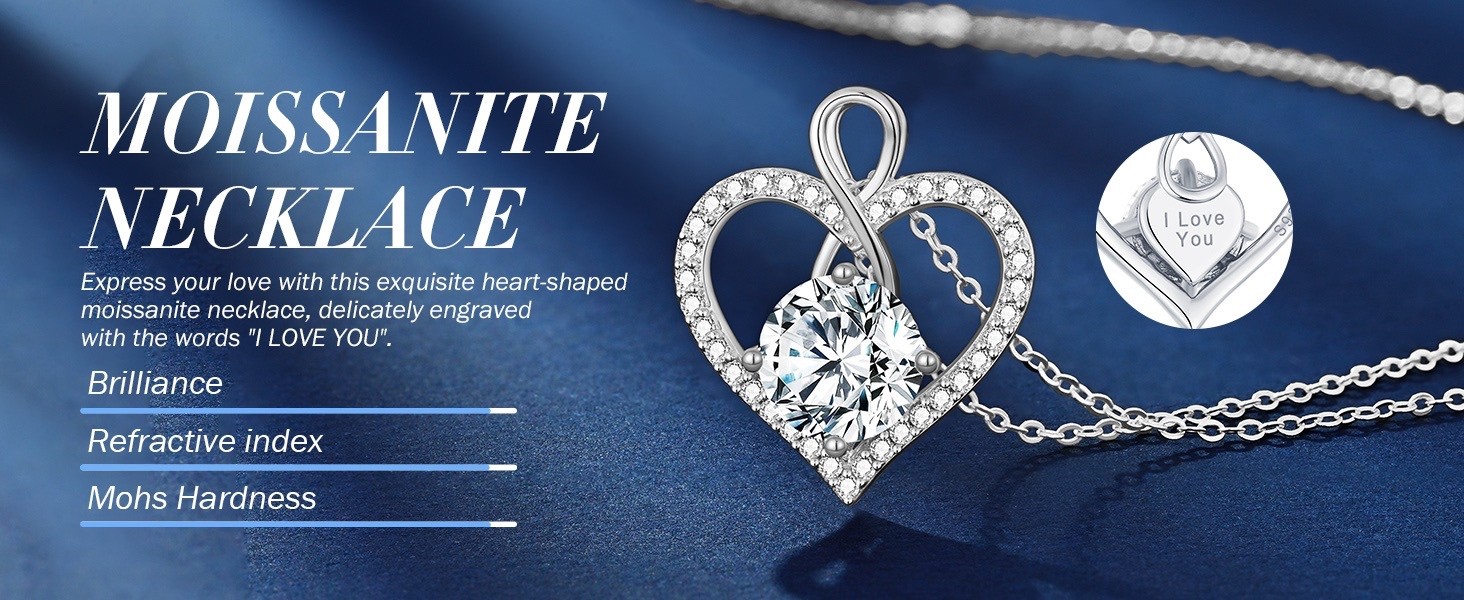 Moissanite 925 Silver Heart Infinity Pendant Necklace, 3.0 Carat