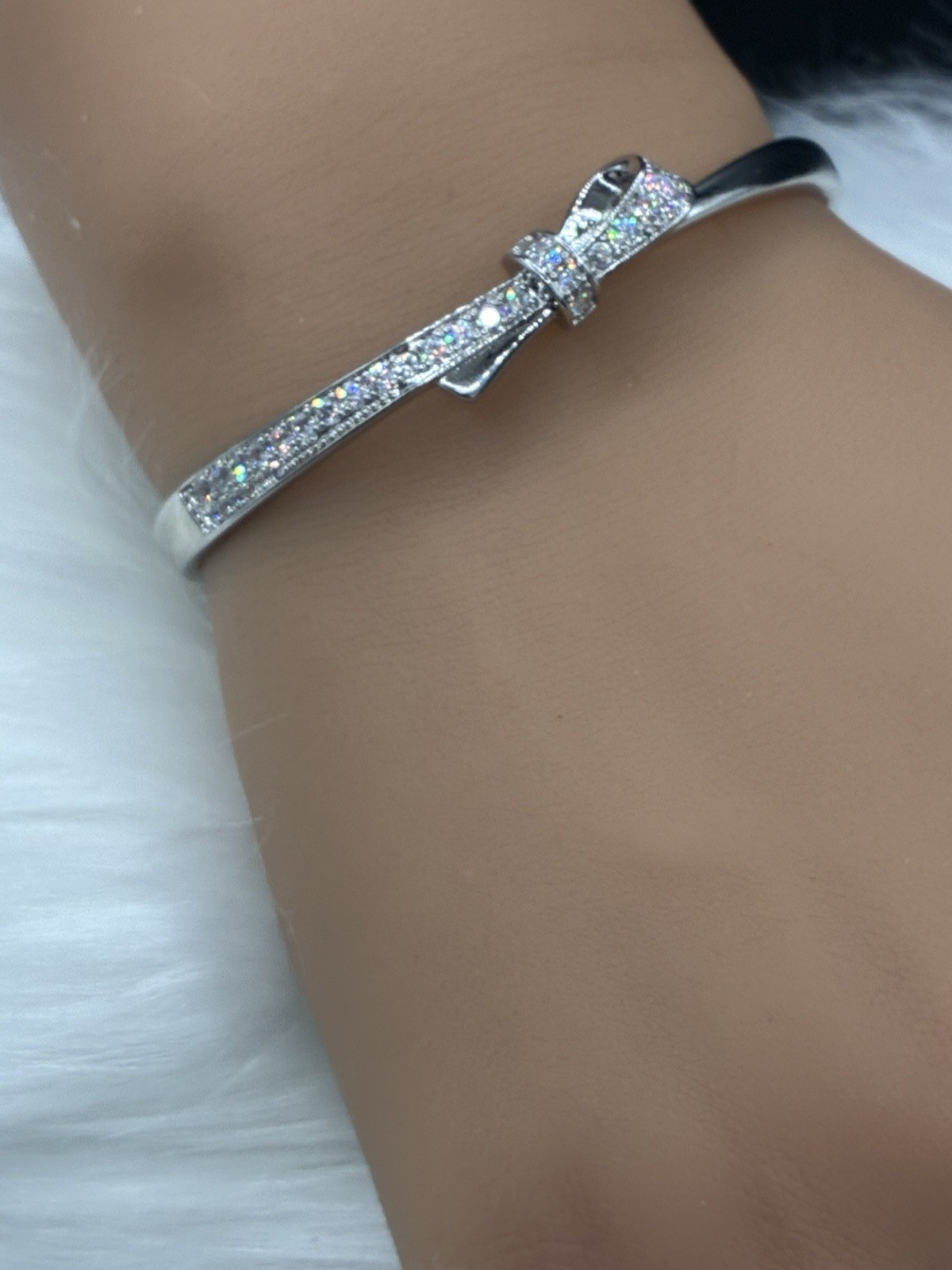 Bow Bangle Bracelet Fancy Elegant For Any Occasion Silver Plated Tone