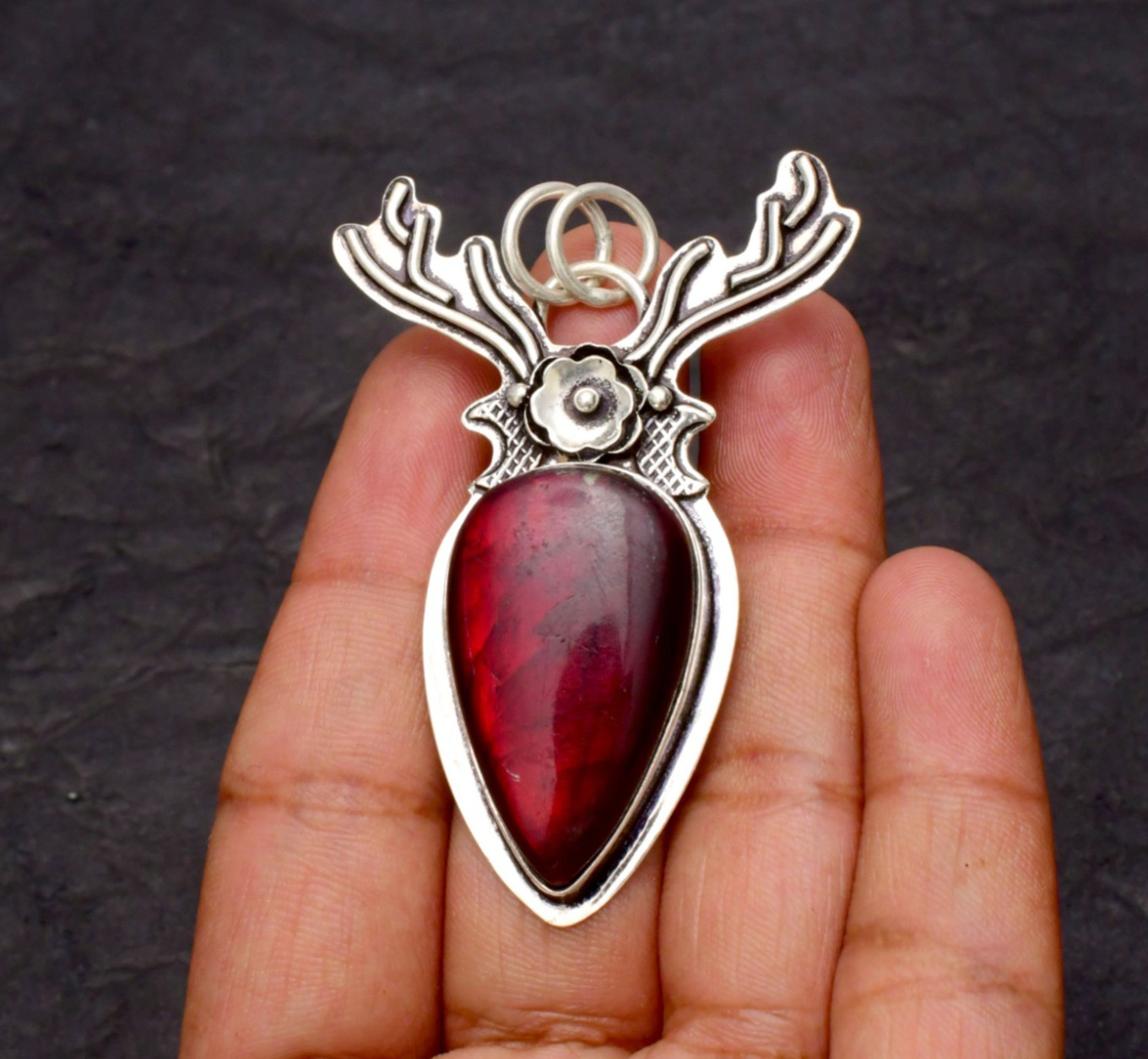 Red Labradorite Gemstone 925 Sterling Silver Jewelry Pendant 1-2″