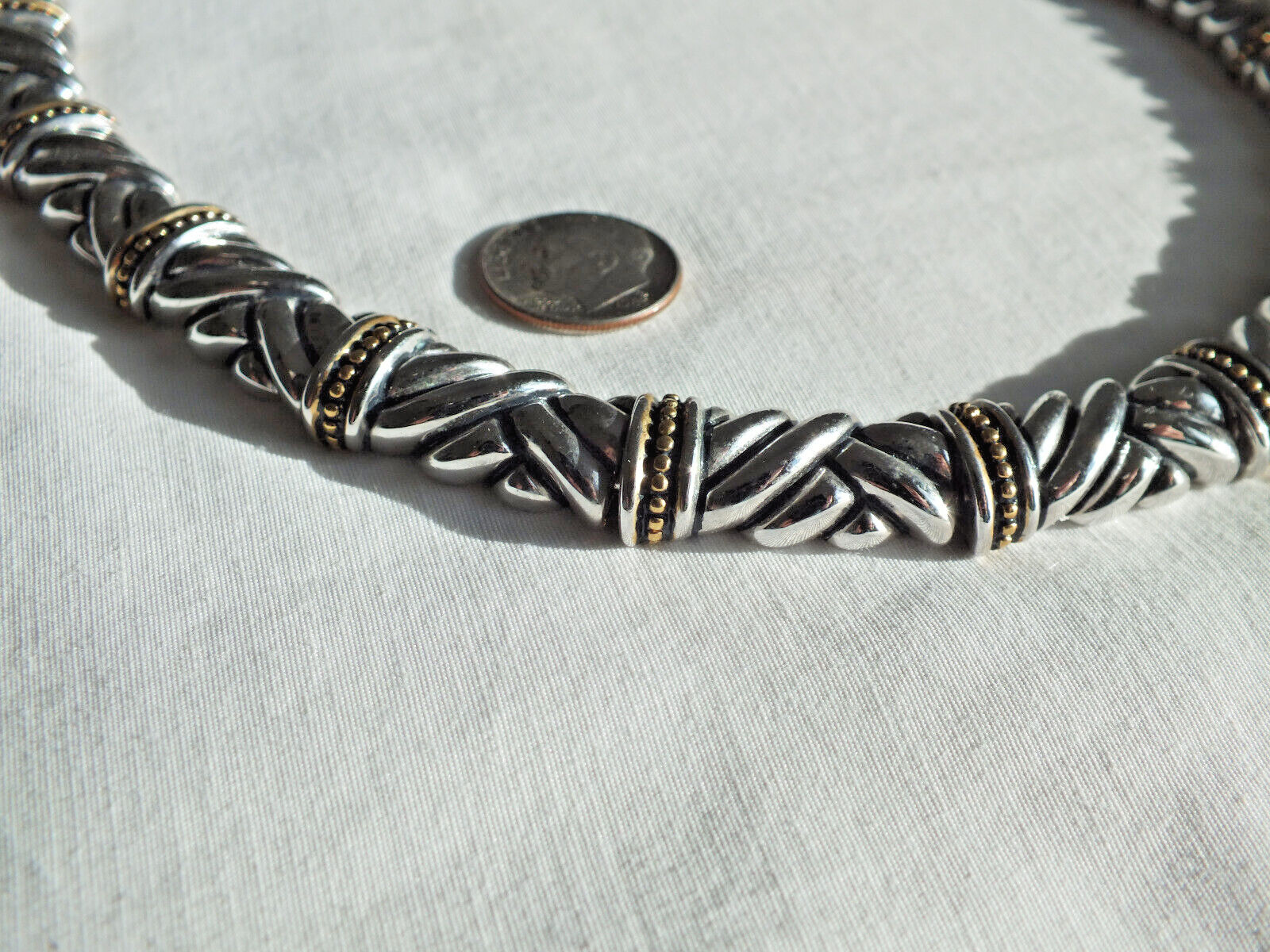 4 oz 114 gram necklace cast silver color metal w/gold highlights marked T*to