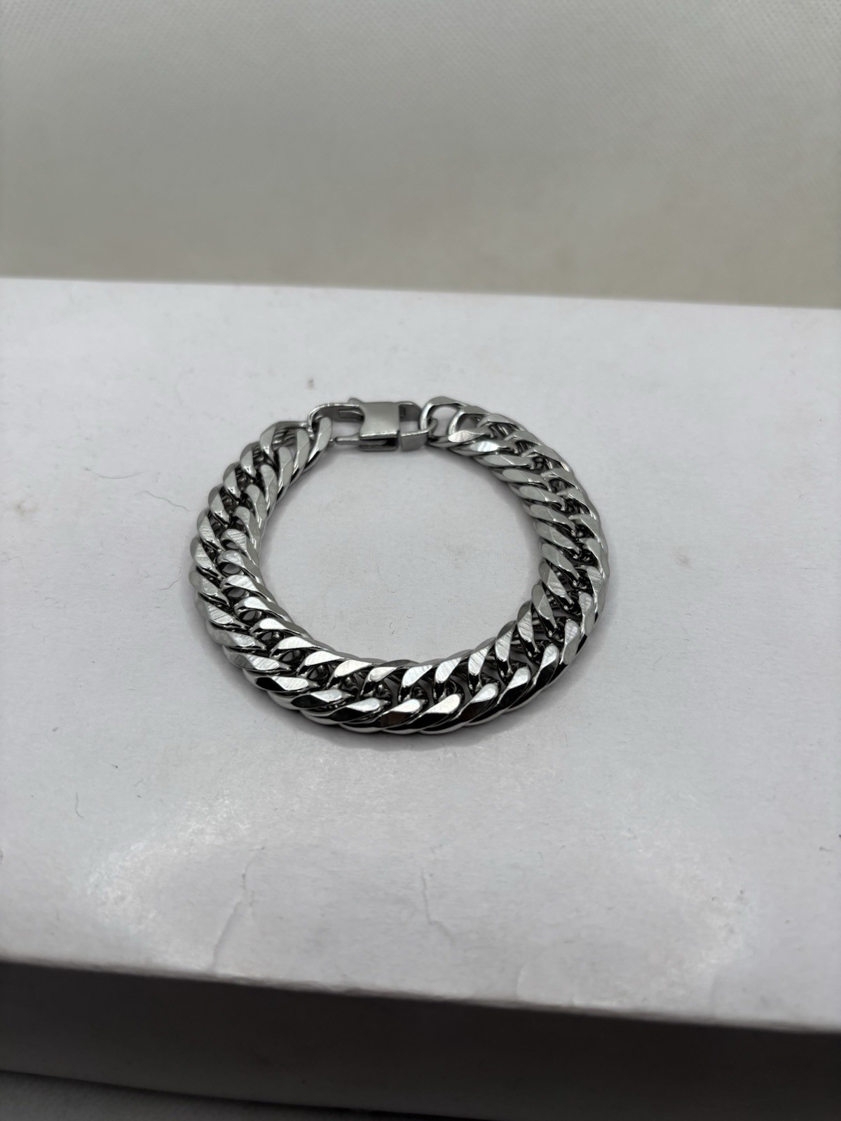 21 Cm Plated Silver Alloy Micro Curb Bracelet Minimal Grunge Streetwear Jewelry