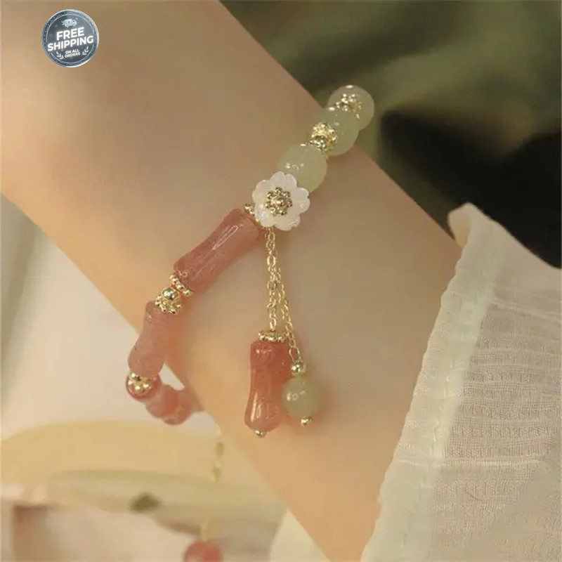 Sweet Vintage Pearl Lily Tulip Flower Bracelet for Women Fashion Cute