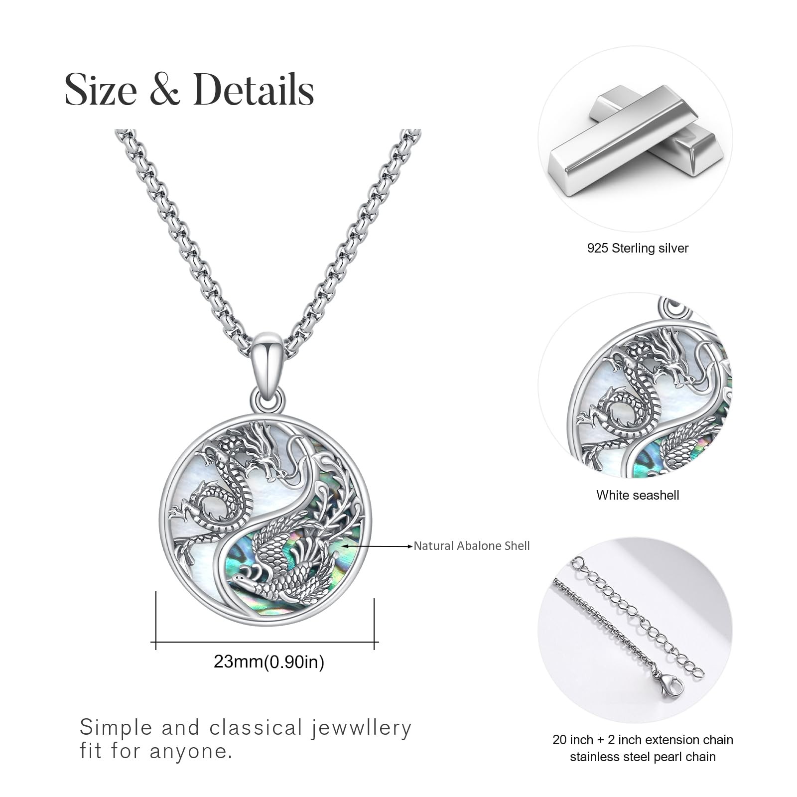 Dragon and Phoenix Necklace – S925 Sterling Silver Yin Yang Dragon Pendant An…