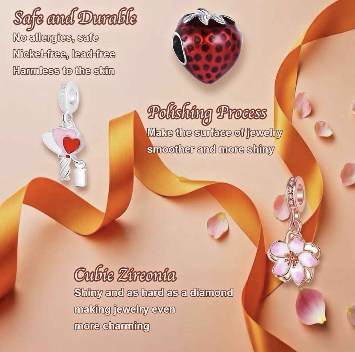 10 Dangle & Bead Charms Set Love Hearts Travel Friends Nature