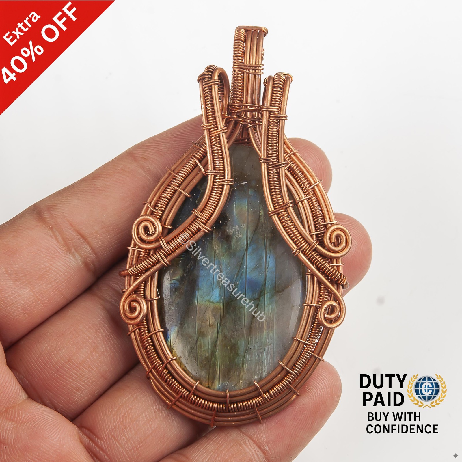 OVAL Labradorite Stone Copper Engagement Wire Wrap Anniversary Pendant Jewelry