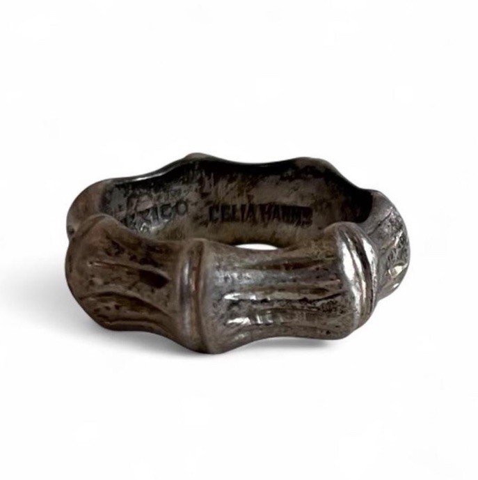 Vintage Celia Harms Sterling Silver Bamboo Ring Mexico Signed Size 4.25