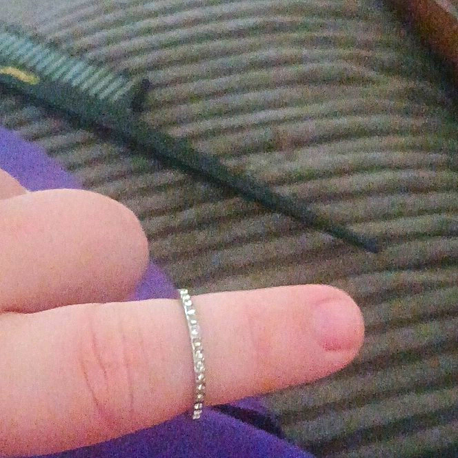 Silver Tone Thin Band Ring with Clear Gemstone Stones, Size 7 1/2