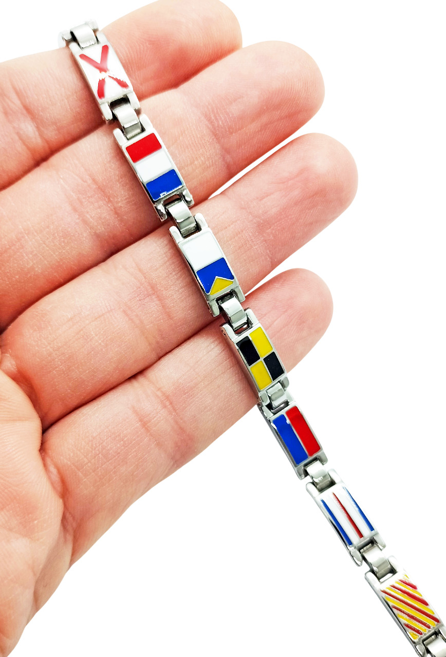 Men’s Steel Nautical Flags Enamel Bracelet Nautical Flags Adjustable