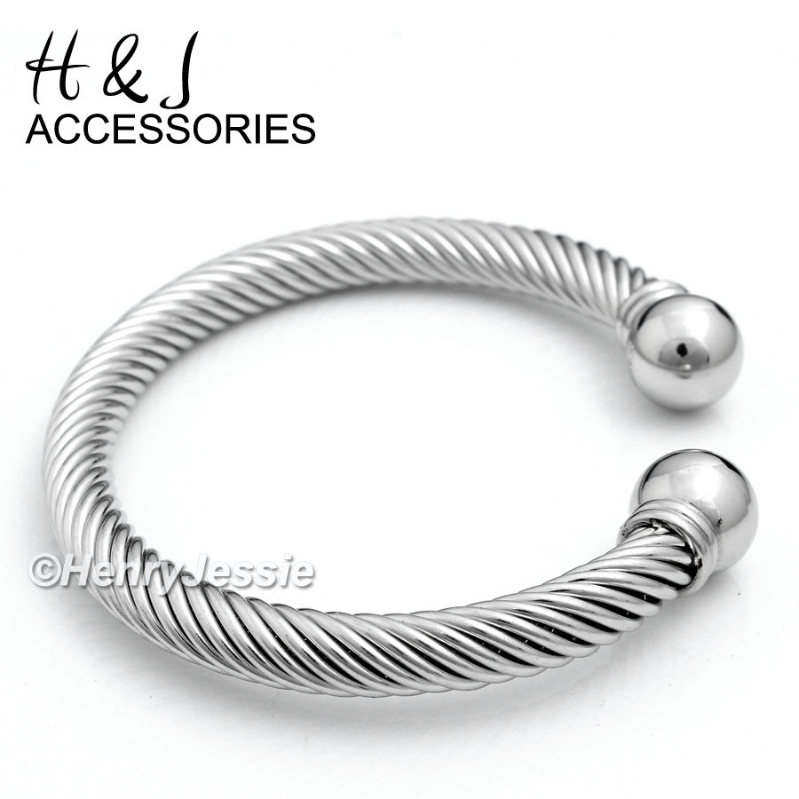 Stainless Steel 7mm Silver Twisted Cable Round Cuff Adjustable Bracelet*B80