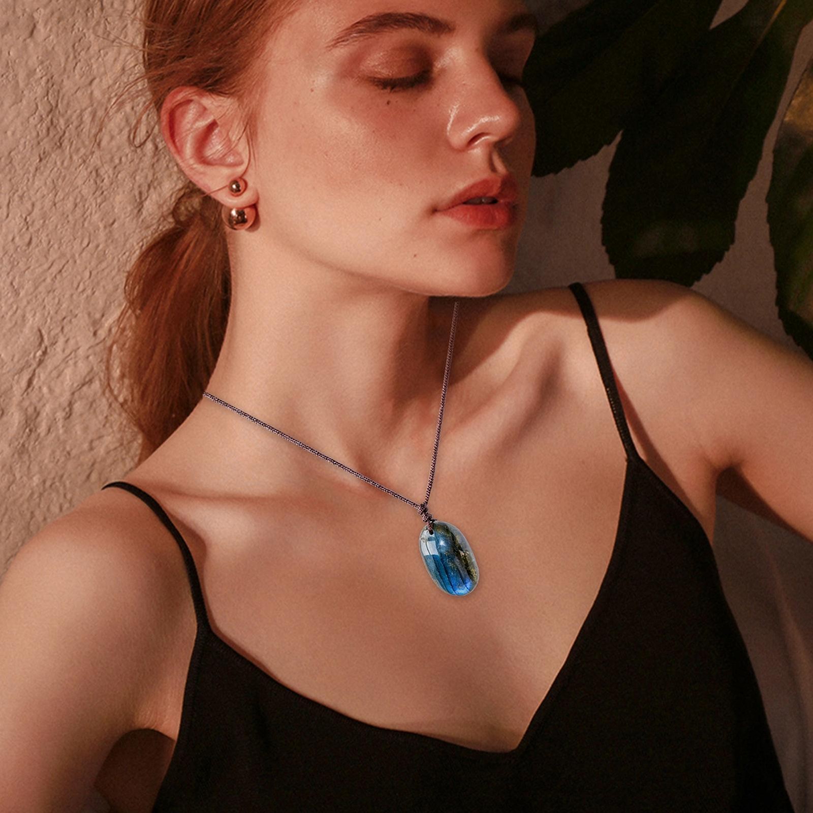 Natural Labradorite Pendant Crystal Necklace Healing Stone Necklace Charm