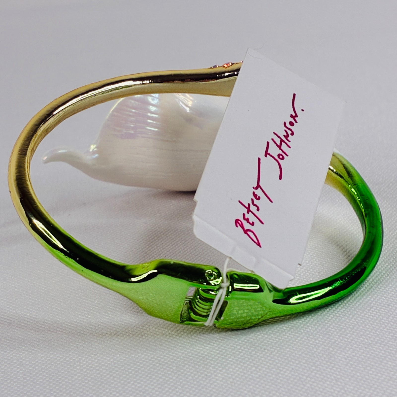 Betsey Johnson Calla Lily Bypass Bracelet Green Hinge Crystal Bangle Flower New