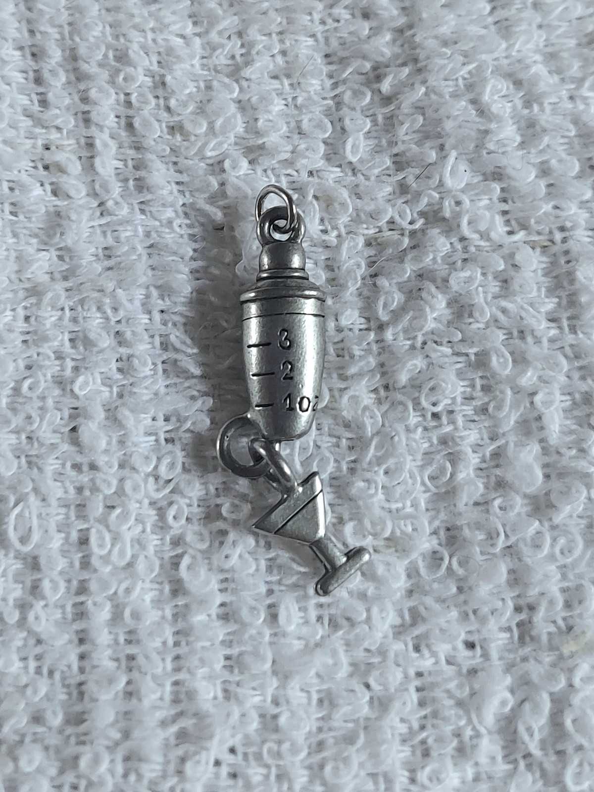 “Cocktail Shaker With Dangling Martini Glass” Pewter Charm New